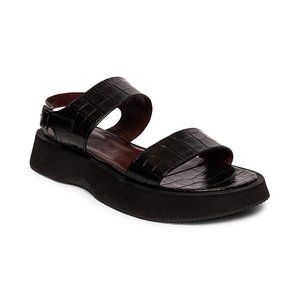 $450 STAUD NICKY WOMENS OPEN TOE CROC EMBOSSED STRAPPY SANDALS BLACK 41  (ME2)